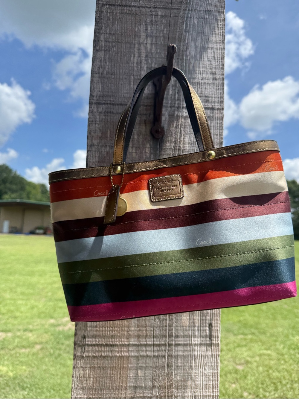 Coach Multicolor Striped Canvas Tote - Brown Handles